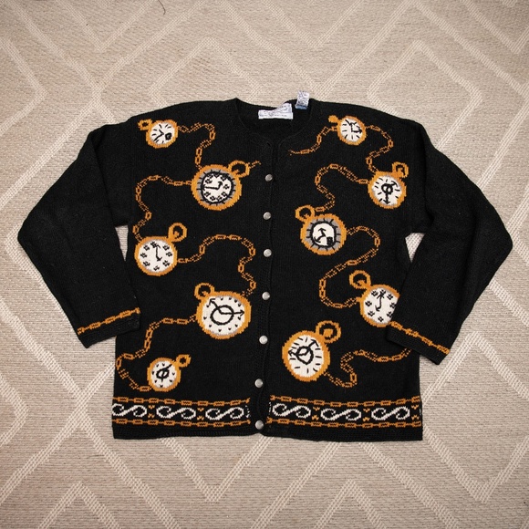 VTG Sweater Signatures by Northern Isle Clocks Pattern with decorative Buttons L - Picture 1 of 5